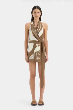 ALMARA WRAP HALTER MINI DRESS | ESPRESSO STRIPE - SIZE 8 for rent on The Volte - image 4