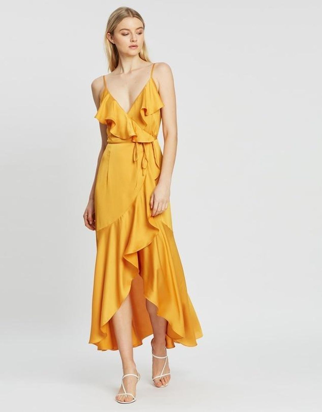 Shona Joy Oro Bias Frill Wrap Dress Yellow Size 10 for rent on The Volte - main image