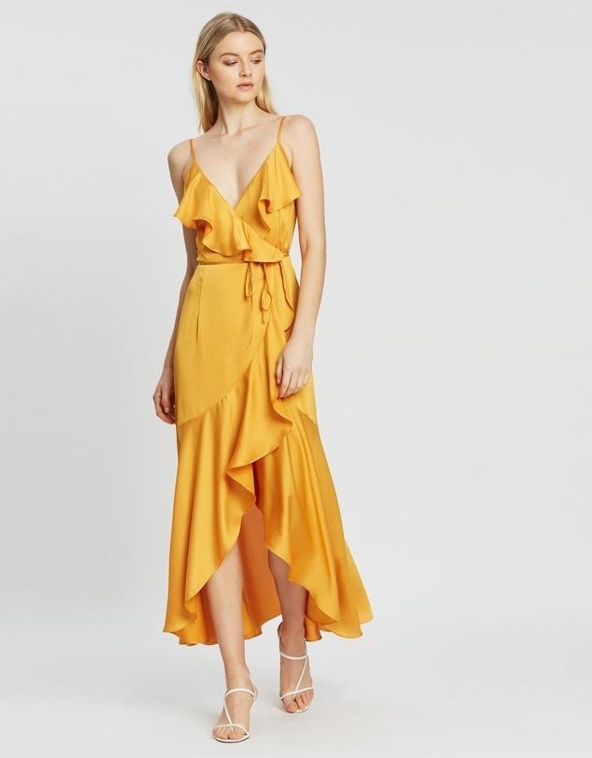 Shona Joy Oro Bias Frill Wrap Dress Yellow Size 10 for rent on The Volte - main image
