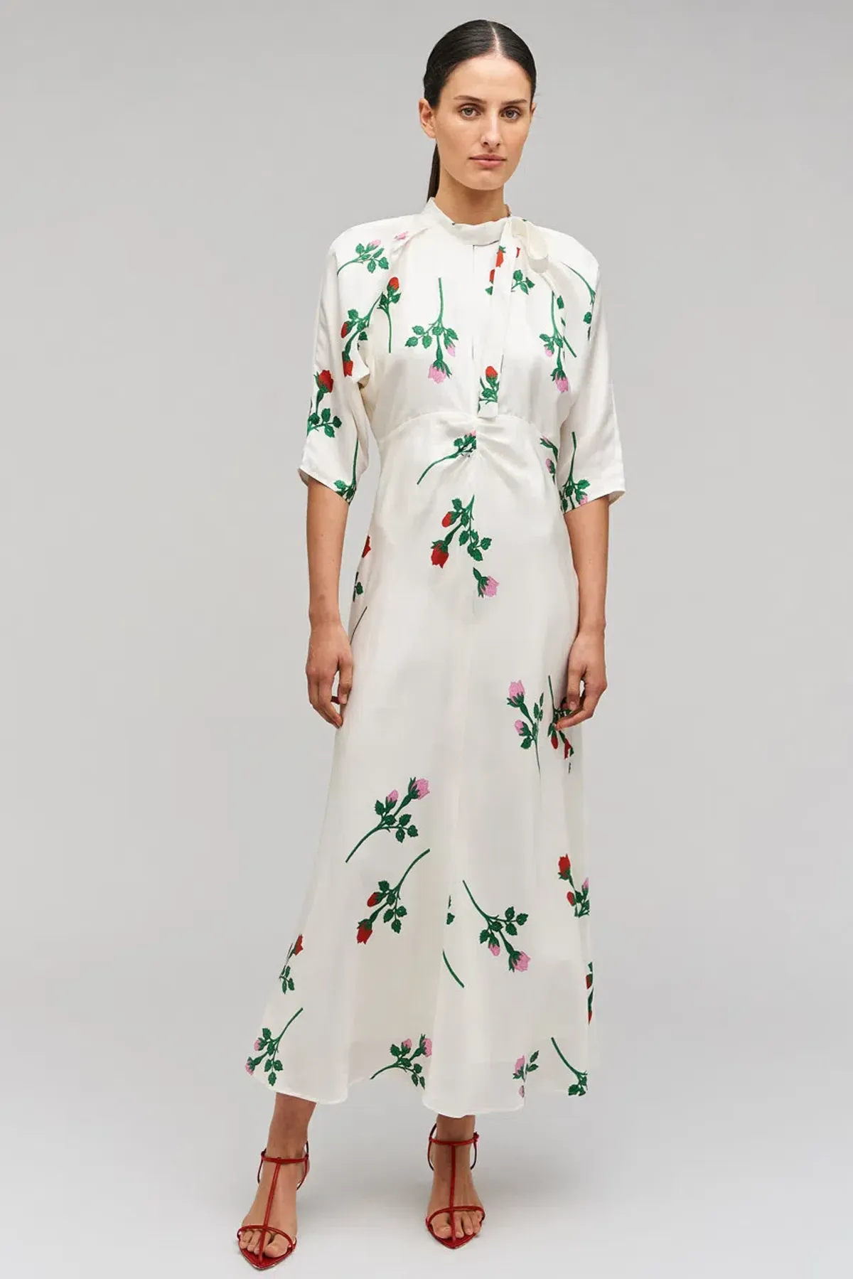 Oroton Rosebud Tie Neck Silk Dress Size 12 - Image 1