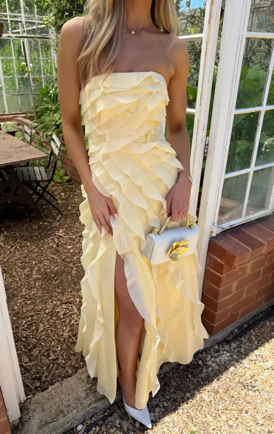 Aje Allairie Gown size 10 Butter Yellow for rent on The Volte - main image