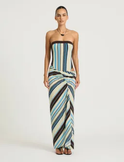 Benni Rumi Strapless Maxi Dress in Ocean Stripe Size 6 for rent on The Volte - image 3