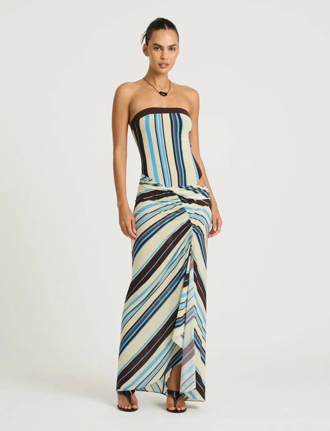 Benni Rumi Strapless Maxi Dress in Ocean Stripe Size 6 for rent on The Volte - main image