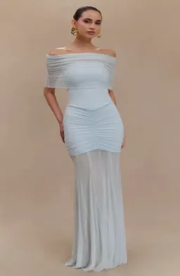 Meshki Caspian Slinky And Mesh Off Shoulder Maxi Dress - Pale Blue for rent on The Volte - image 1