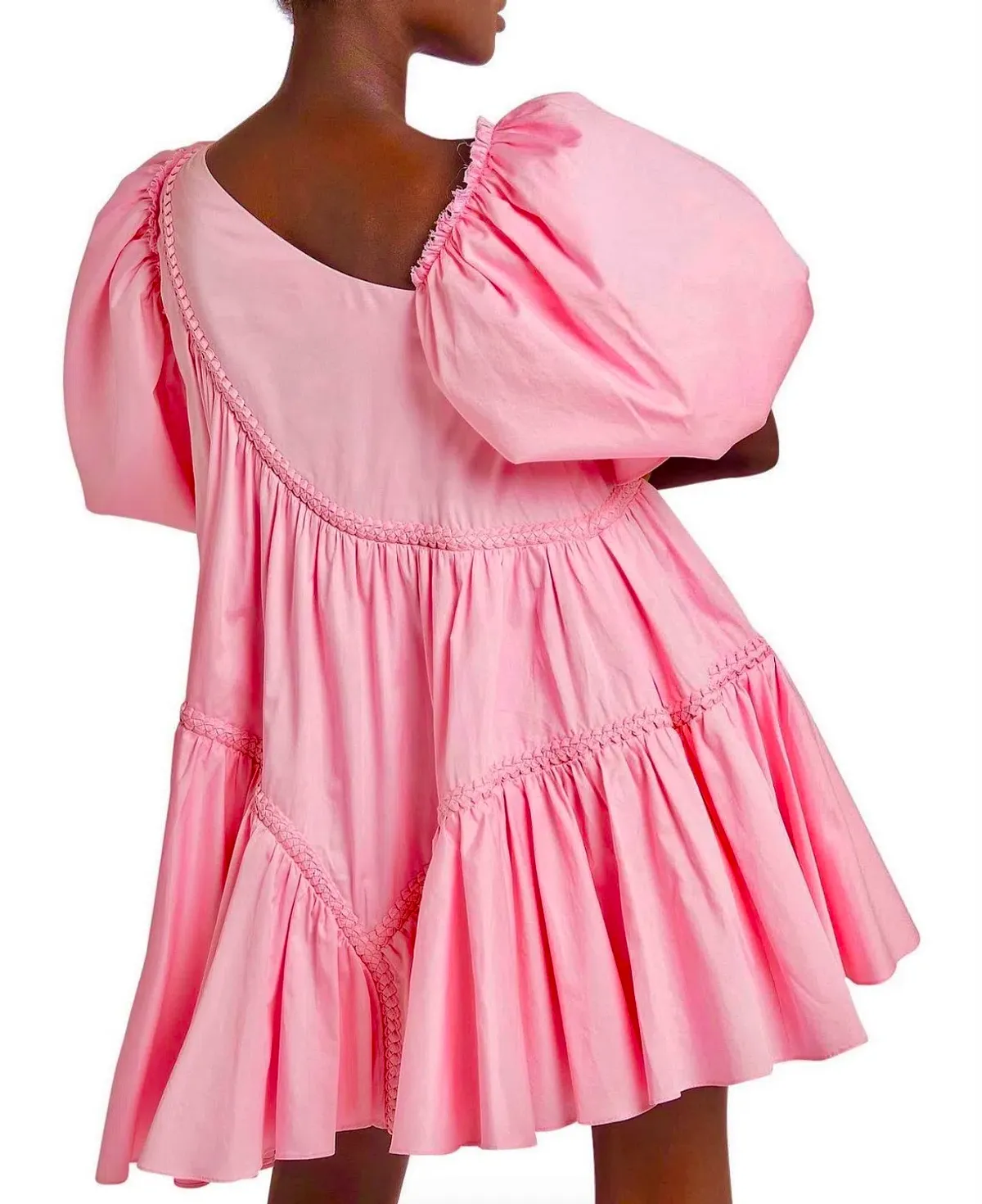 Cassabianca Braided Asymmetric Puff Sleeve Pink Mini Dress - Image 3