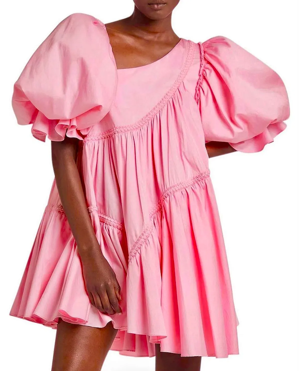 Cassabianca Braided Asymmetric Puff Sleeve Pink Mini Dress - Image 4