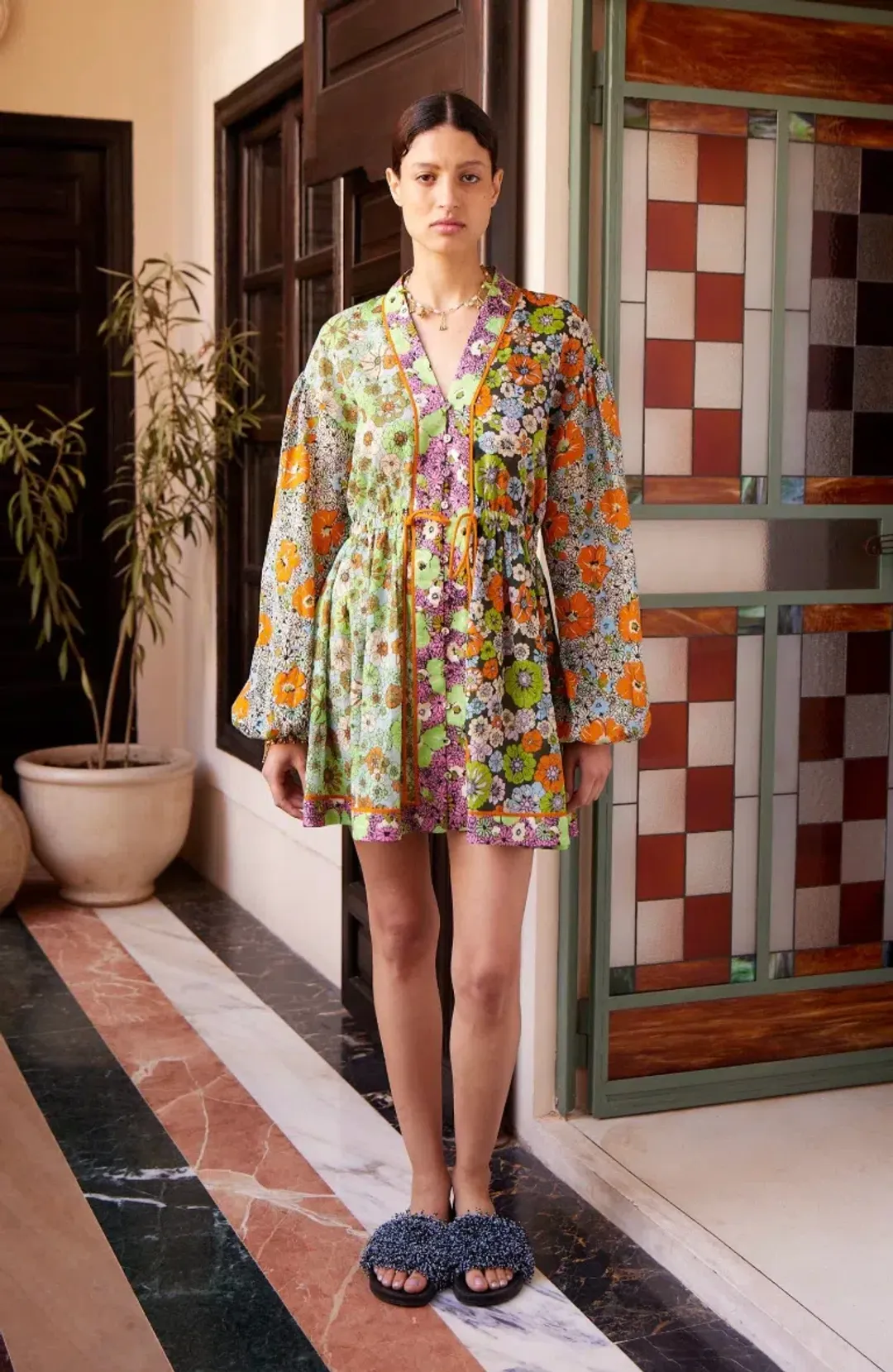 Alémais Orange Blossom Spliced Mini Dress Size 14AU for rent on The Volte - main image