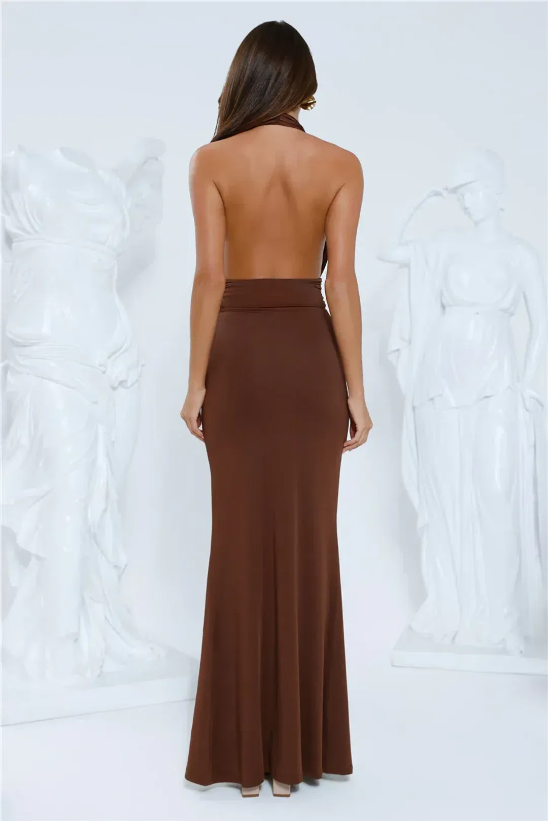 Chocolate Halter Maxi Dress for rent on The Volte - main image