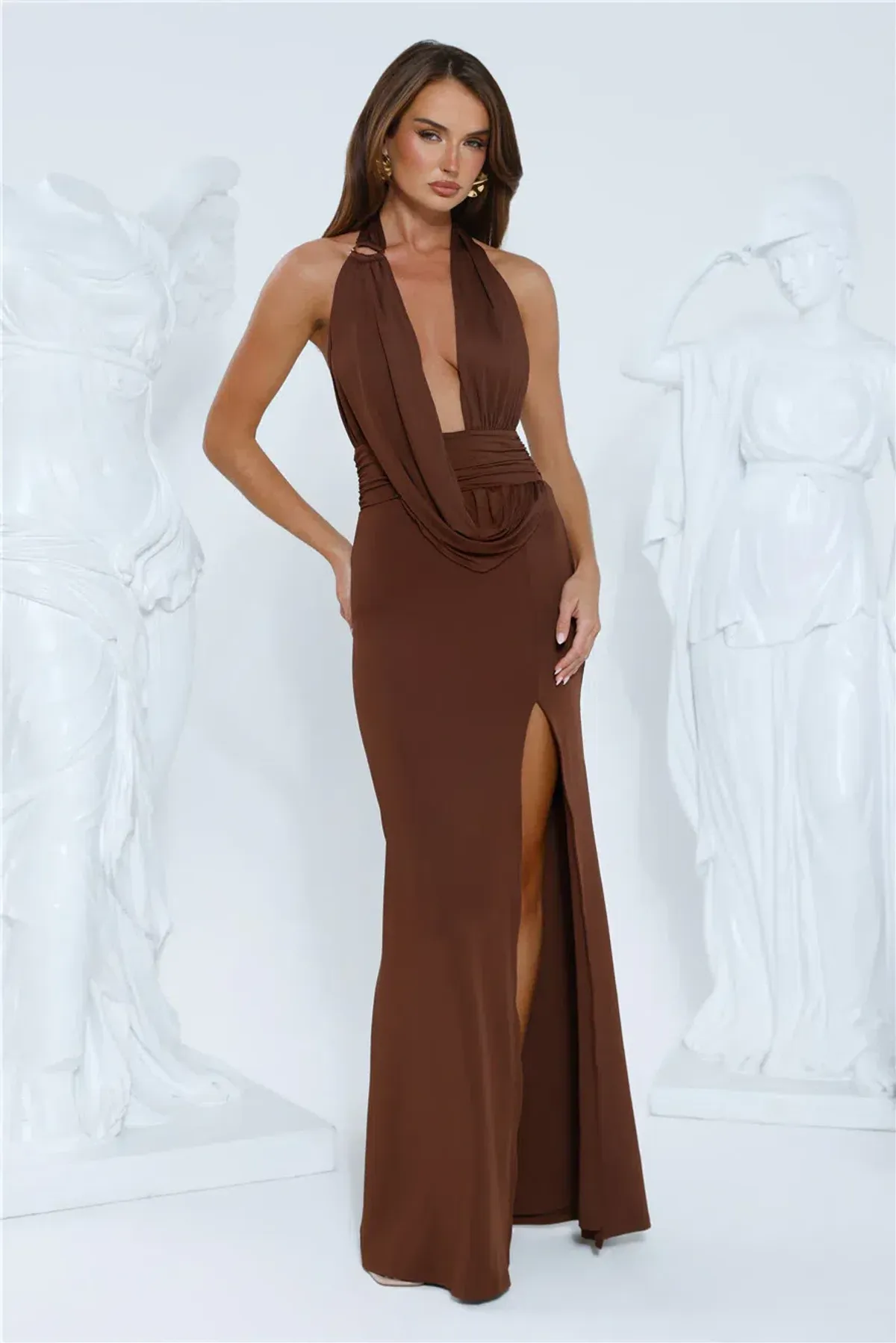 Chocolate Halter Maxi Dress for rent on The Volte - main image