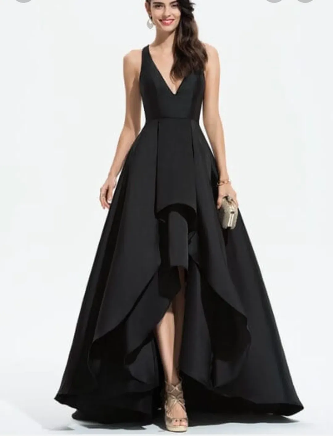 JJ’s House black satin halter cocktail ball dress for rent on The Volte - main image