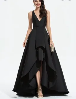 JJ’s House black satin halter cocktail ball dress for rent on The Volte - image 2