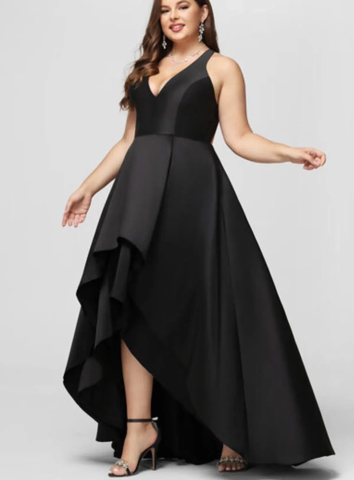 JJ’s House black satin halter cocktail ball dress for rent on The Volte - main image