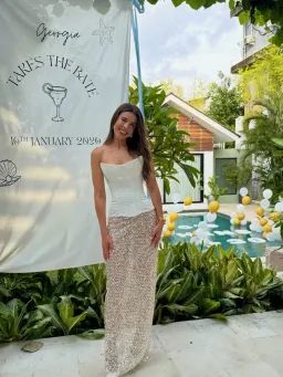 Perfect Corset White Grace Corset Top + Sydney Lane Crystal Sequin Quartz Skirt Size XS for rent on The Volte - image 1