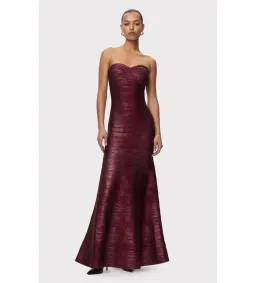 Herve Leger The Metallic Sara Gown DK Red Foil Size XS/AU 4-6 for rent on The Volte - image 1