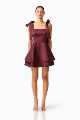 Elliatt Livia tiered mini dress burgundy size S for rent on The Volte - image 1