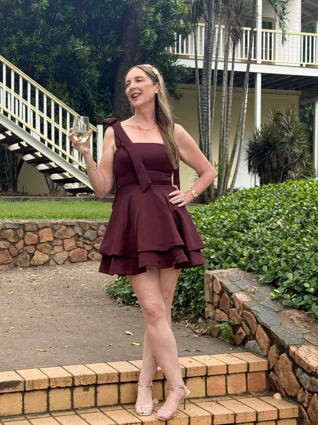 Elliatt Livia tiered mini dress burgundy size S for rent on The Volte - main image