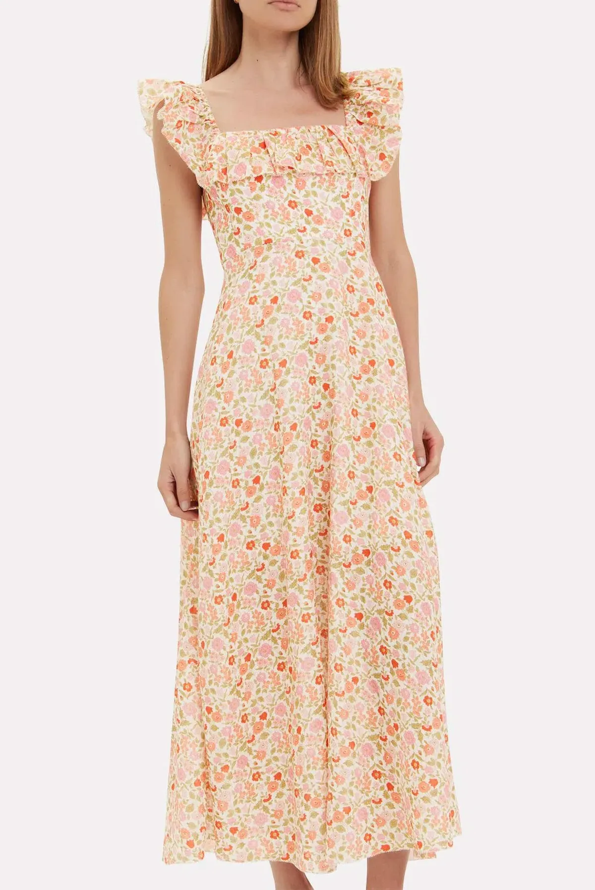 Zimmermann Goldie Ruffle Neck Midi Dress Pink Floral Size 0 / AU 8 - Image 2