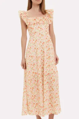 Zimmermann Goldie Ruffle Neck Midi Dress Pink Floral Size 0 / AU 8 for rent on The Volte - image 2
