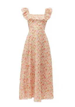 Zimmermann Goldie Ruffle Neck Midi Dress Pink Floral Size 0 / AU 8 for rent on The Volte - image 3