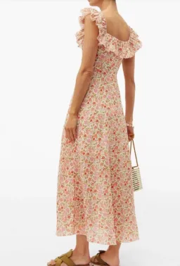 Zimmermann Goldie Ruffle Neck Midi Dress Pink Floral Size 0 / AU 8 for rent on The Volte - image 1