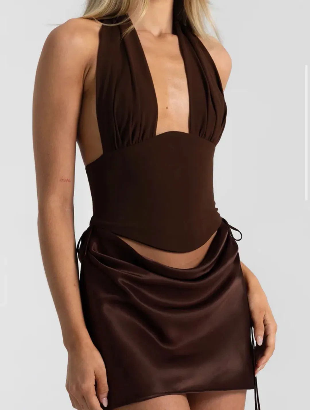 Natalie Rolt Bronte Top + Evelyn Mini in Espresso Size 0/AU 6 for rent on The Volte - main image