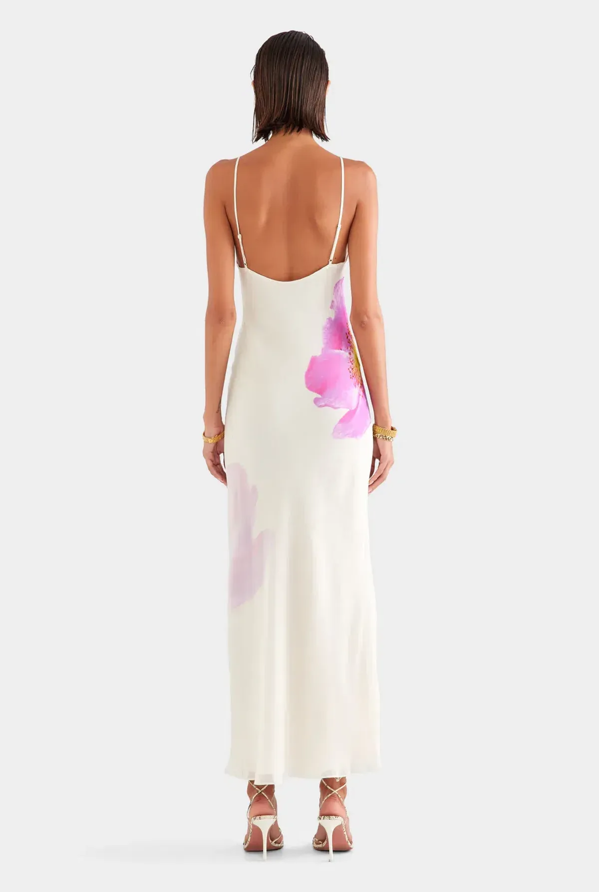 Venroy Layered Silk Slip Maxi, Cream/Fuschia, Size S - Image 3