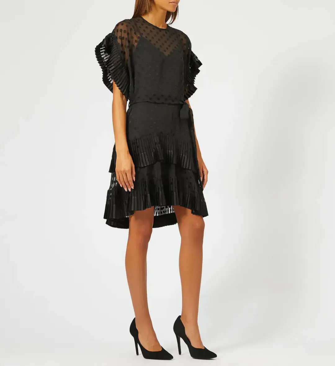 Zimmermann Pleated Tier Chiffon Smock Mini Dress Black Size 8 for rent on The Volte - main image