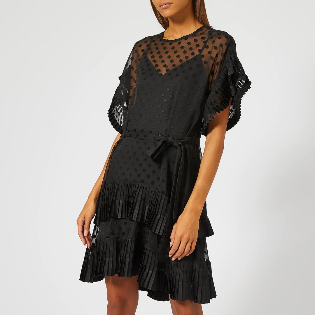 Zimmermann Pleated Tier Chiffon Smock Mini Dress Black Size 8 for rent on The Volte - main image