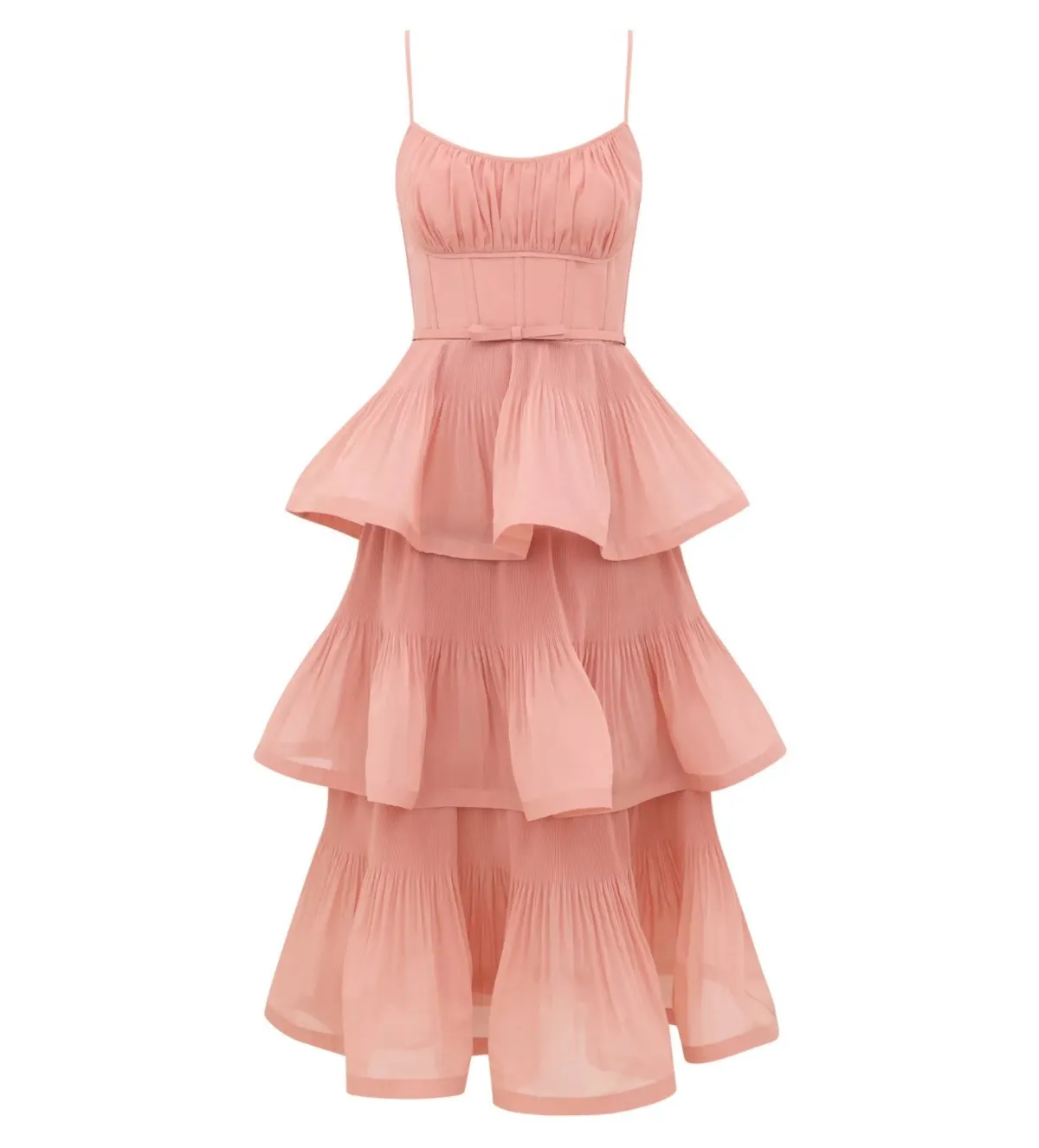 Zimmermann Pleated Tiered Midi Dress Dusty Pink Size 1 AU 10 - Image 1