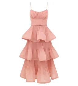 Zimmermann Pleated Tiered Midi Dress Dusty Pink Size 1 AU 10 for rent on The Volte - image 1