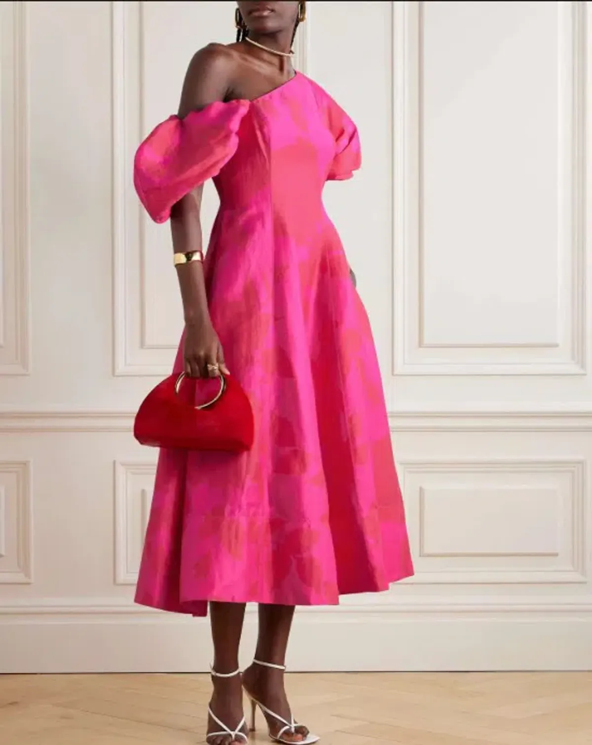 Aje Arista Tulip Sleeve Midi Dress Florescent Rose Pink Size 12 - Image 1