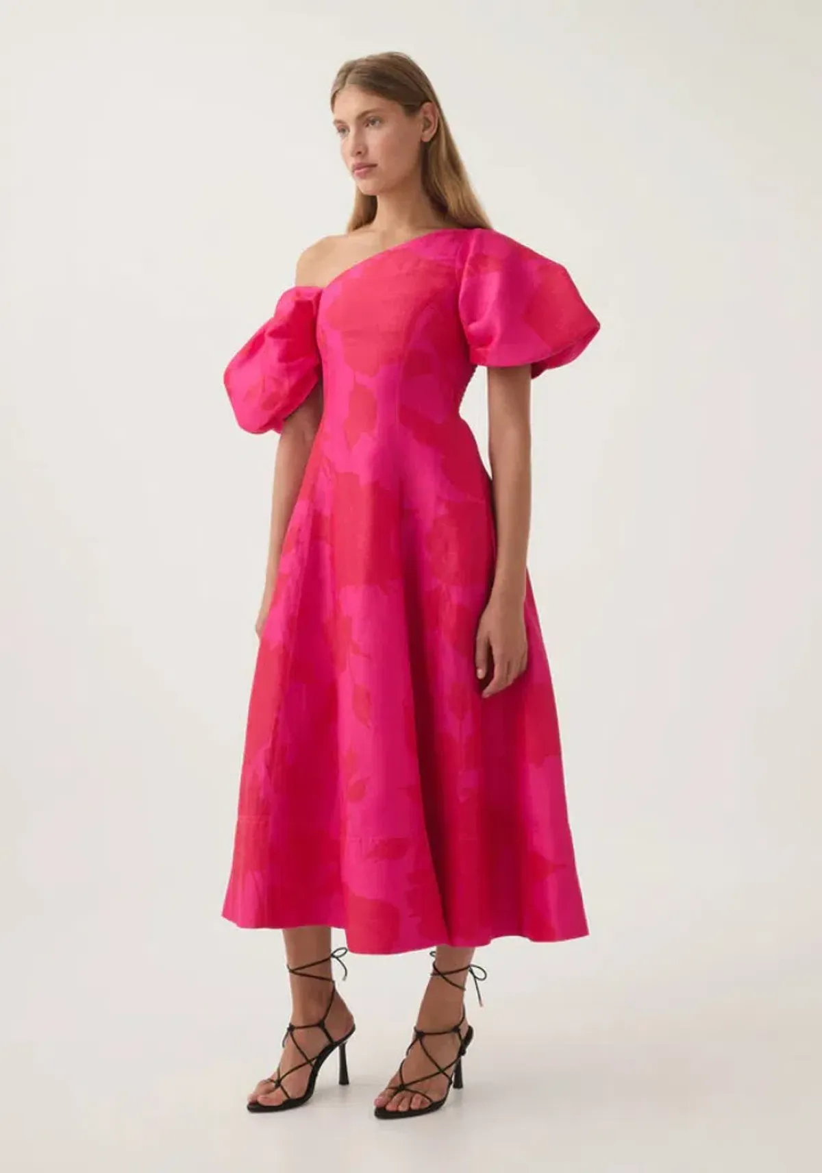Aje Arista Tulip Sleeve Midi Dress Florescent Rose Pink Size 12 - Image 2
