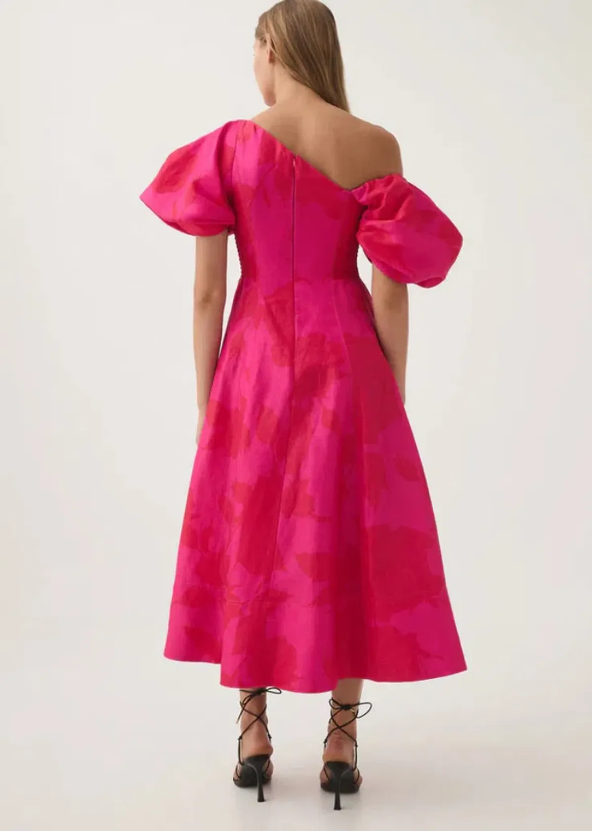 Aje Arista Tulip Sleeve Midi Dress Florescent Rose Pink Size 12 - Image 3