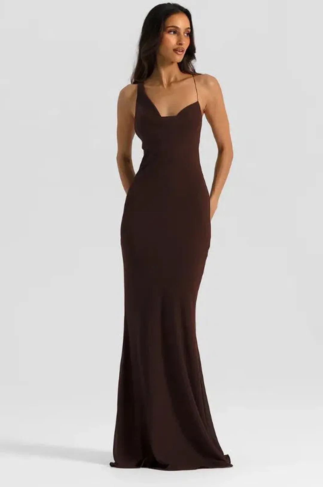 Natalie Rolt Hallie Gown in Espresso Size 8 for rent on The Volte - main image