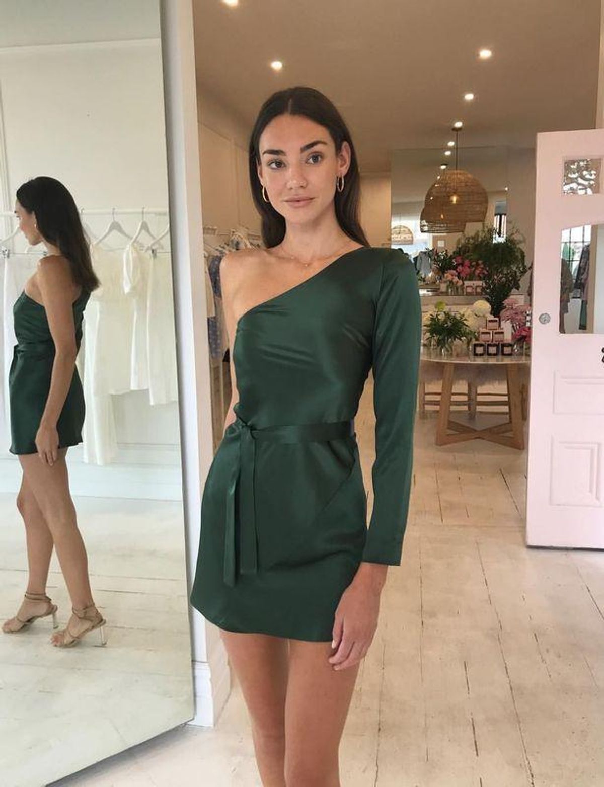 One Fell Swoop Penny Asym Mini Dress Petrol Green Size 10 for rent on The Volte - main image