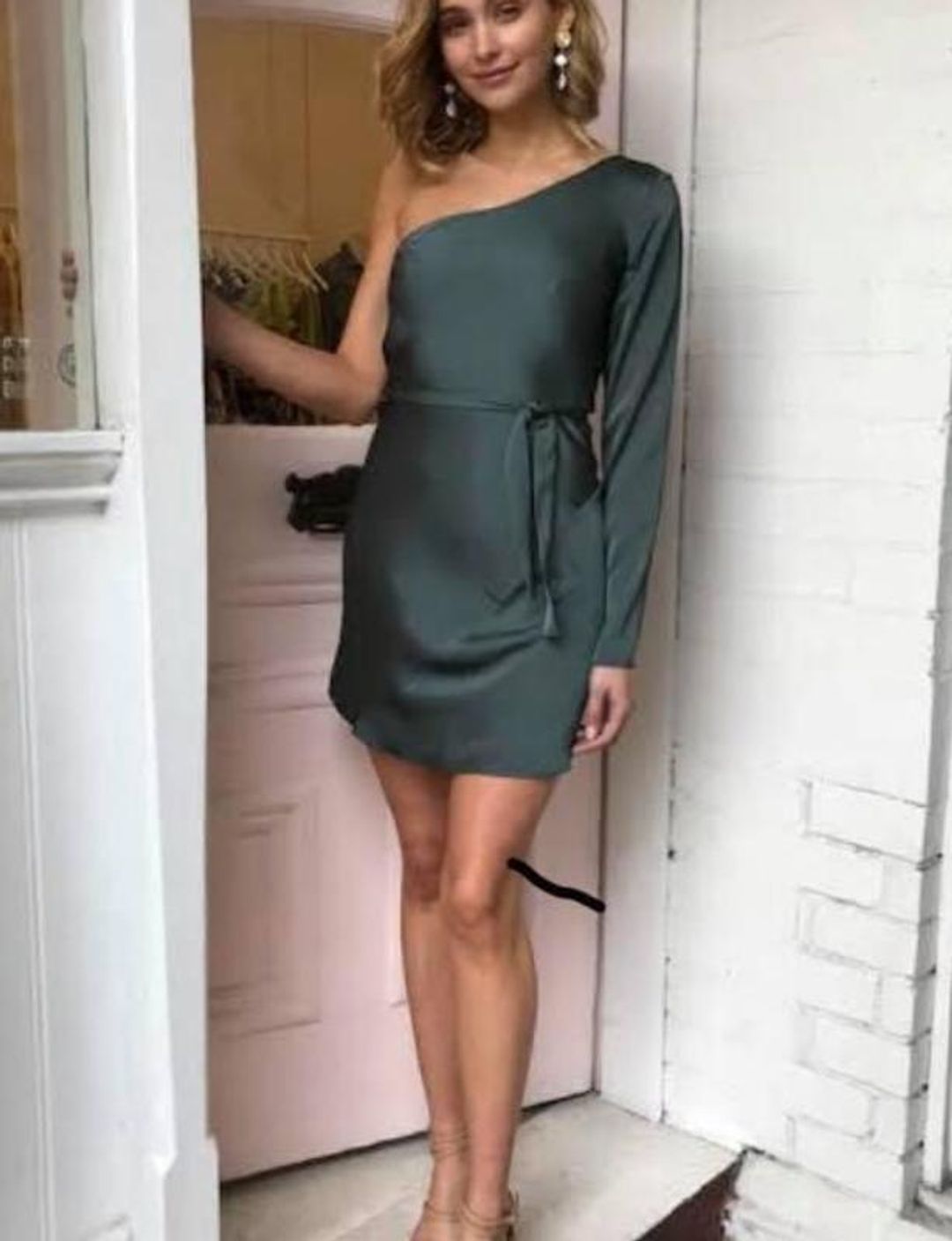 One Fell Swoop Penny Asym Mini Dress Petrol Green Size 10 for rent on The Volte - main image