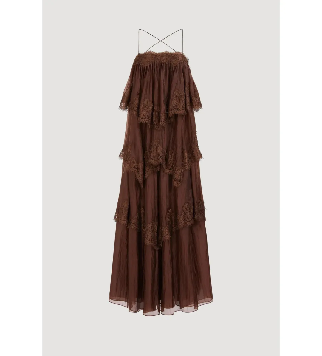 Aje Ophelia Lace Gown Chocolate Size AU 8 for rent on The Volte - main image