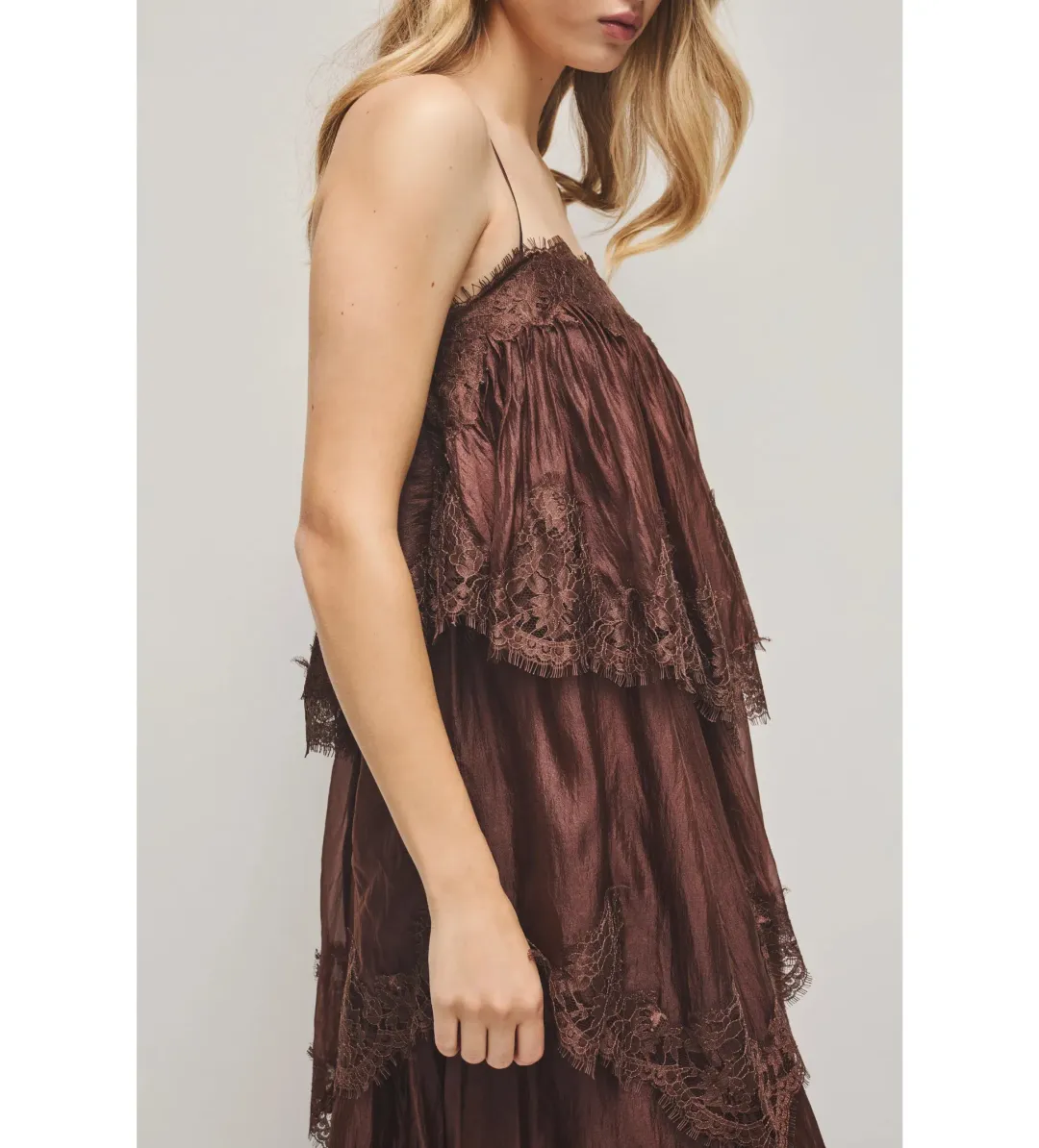 Aje Ophelia Lace Gown Chocolate Size AU 10 for rent on The Volte - main image