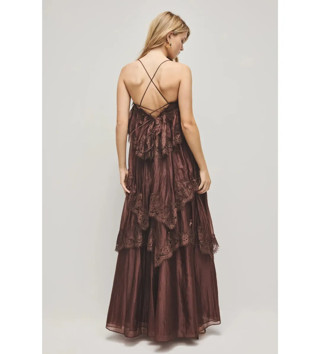 Aje Ophelia Lace Gown Chocolate Size AU 10 for rent on The Volte - main image