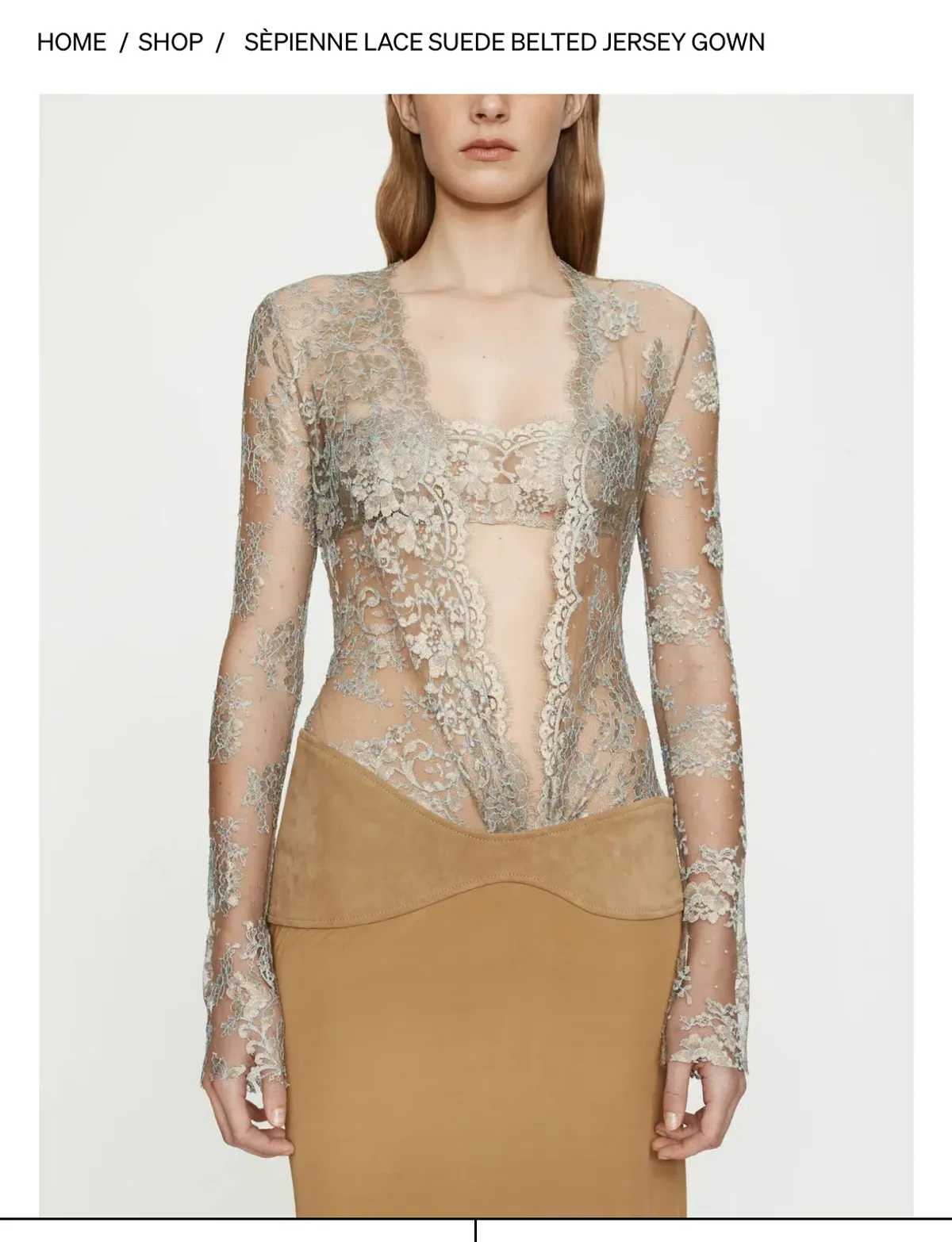 CHRISTOPHER ESBER - Sèpienne Lace Suede Belted Gown for rent on The Volte - main image