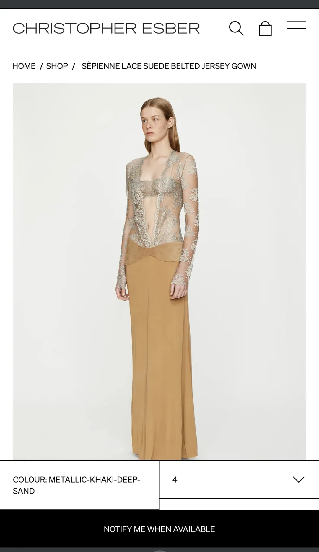 CHRISTOPHER ESBER - Sèpienne Lace Suede Belted Gown for rent on The Volte - main image