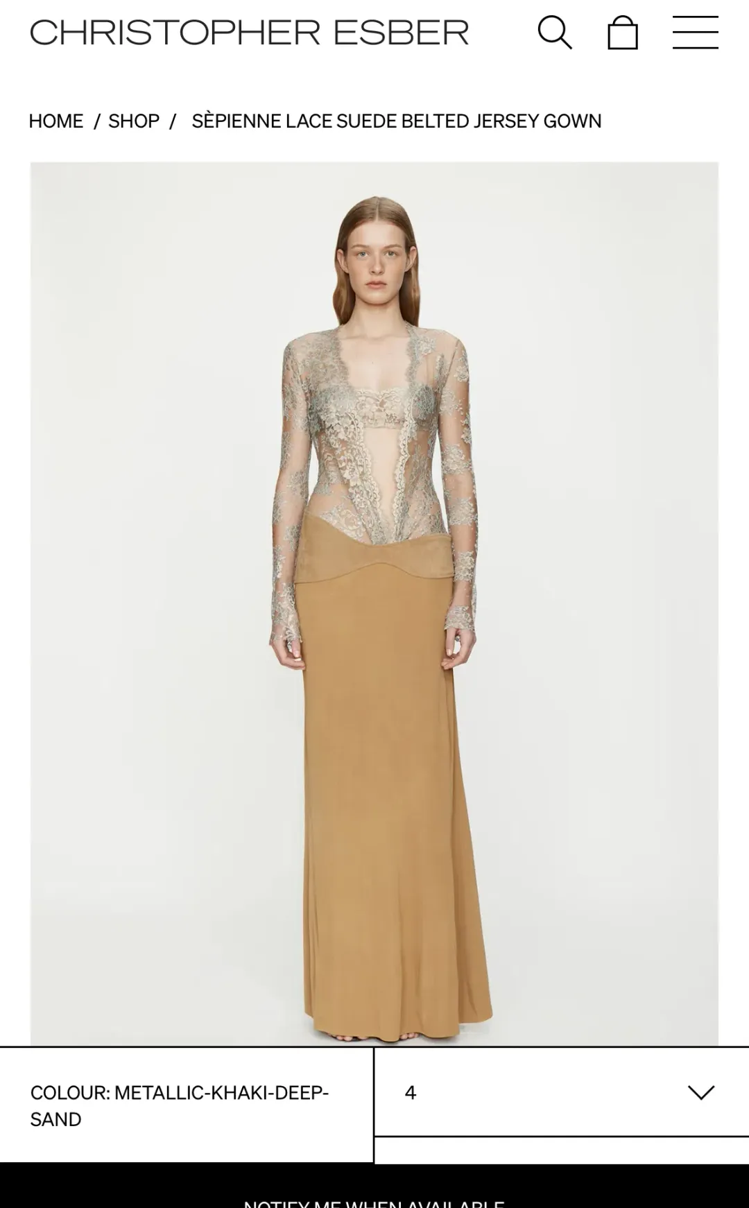 CHRISTOPHER ESBER - Sèpienne Lace Suede Belted Gown for rent on The Volte - main image