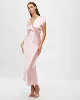 Pink Satin Cross Over Gather Dress THIRD FORM for rent on The Volte - image 1