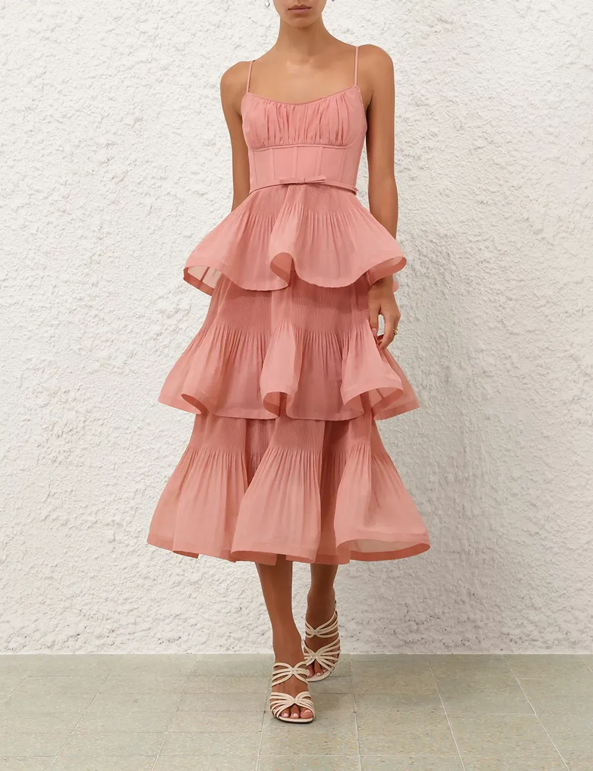 Zimmermann Dusty Pink Pleated Tiered Midi Dress s0 - Image 3