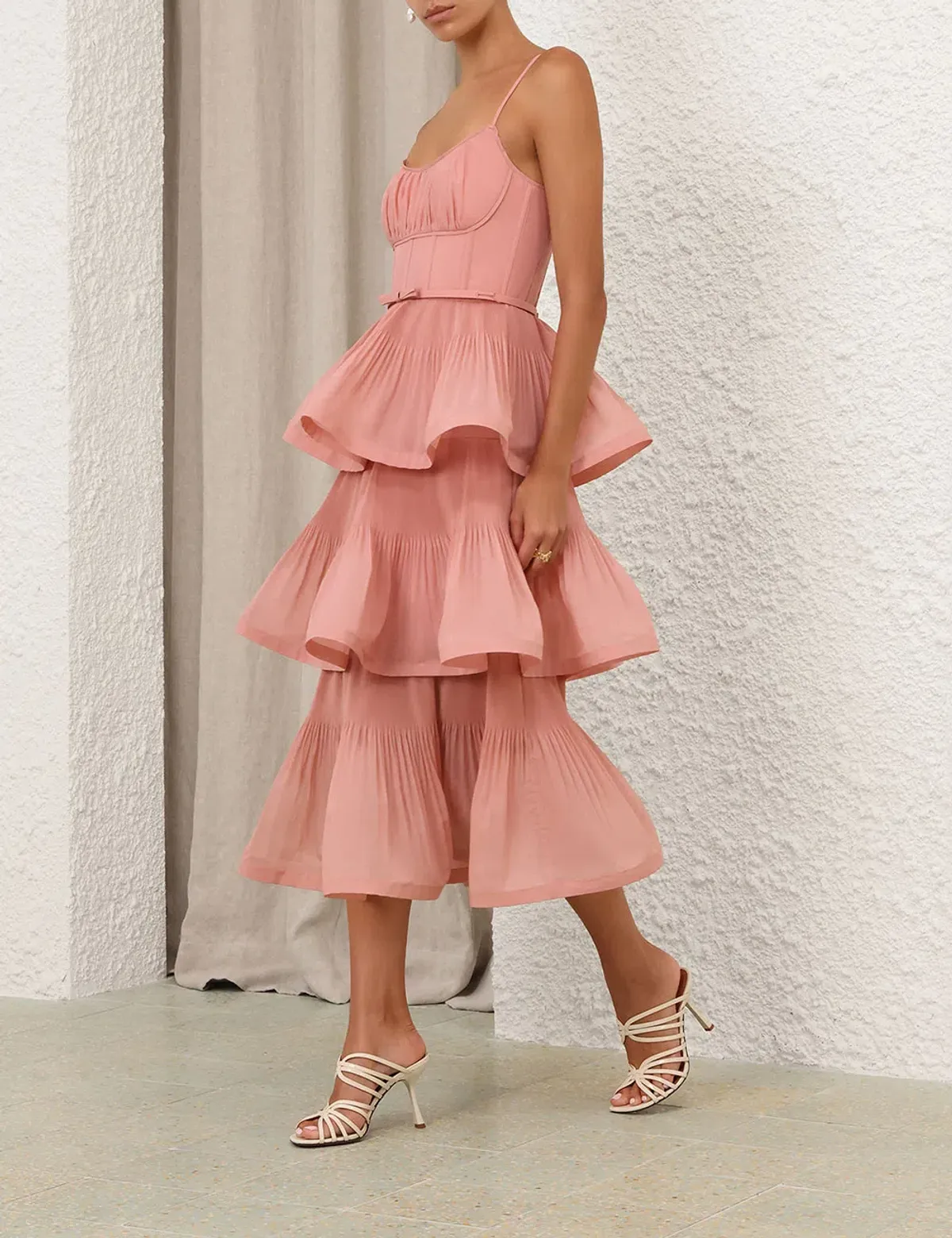 Zimmermann Dusty Pink Pleated Tiered Midi Dress s0 - Image 2