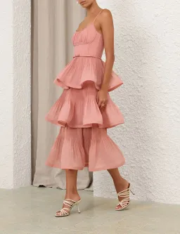 Zimmermann Dusty Pink Pleated Tiered Midi Dress s0 for rent on The Volte - image 2