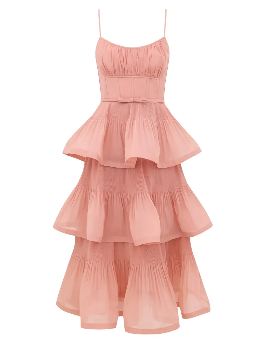 Zimmermann Dusty Pink Pleated Tiered Midi Dress s0 for rent on The Volte - main image