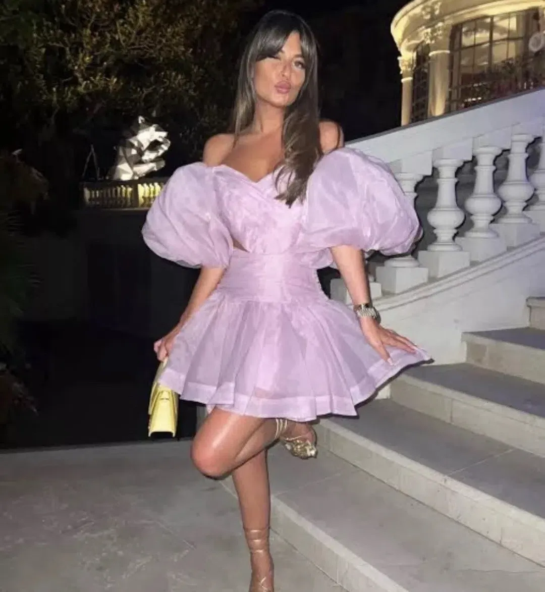 Aje Myriad Cut Out Mini Dress Size AU 6 / US 2 Medium Puff Sleeve Lilac Purple for rent on The Volte - main image