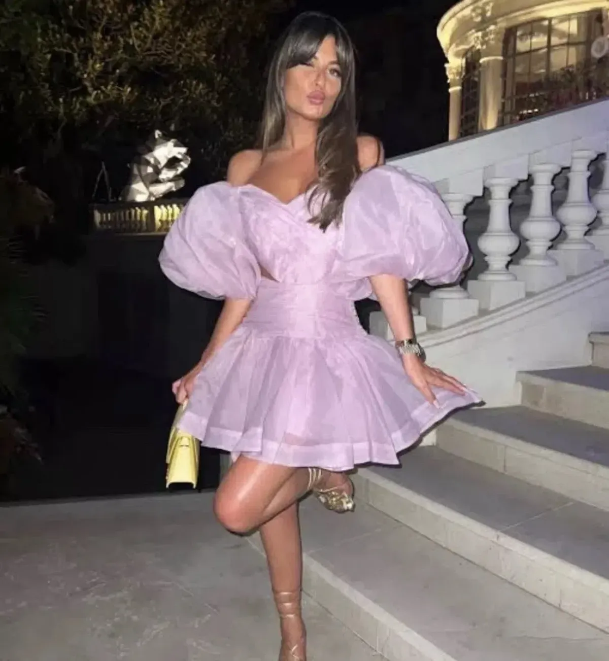 Aje Myriad Cut Out Mini Dress Size AU 6 / US 2 Medium Puff Sleeve Lilac Purple for rent on The Volte - main image