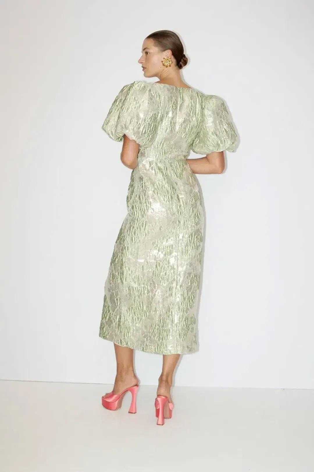 ALEMAIS Mira Puff Sleeve Midi Dress Size 12 for rent on The Volte - main image